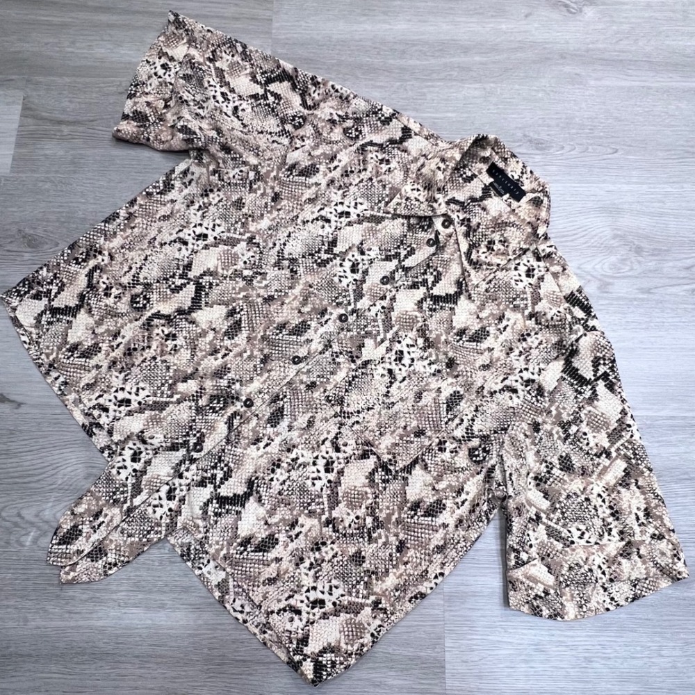 Sanctuary Womens Snakeskin Print Short Sleeve Front Tie Button Down Shirt S